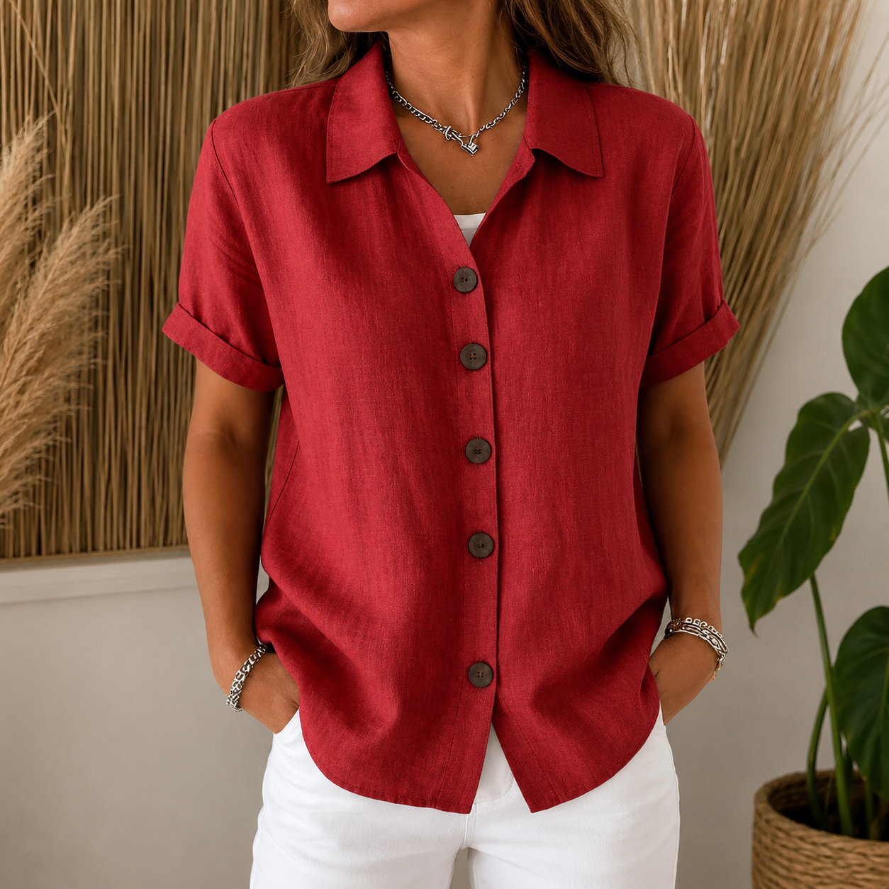 CLEARANCE SALE🔥Women’s Cotton Linen Relaxed Button-Up Shirt