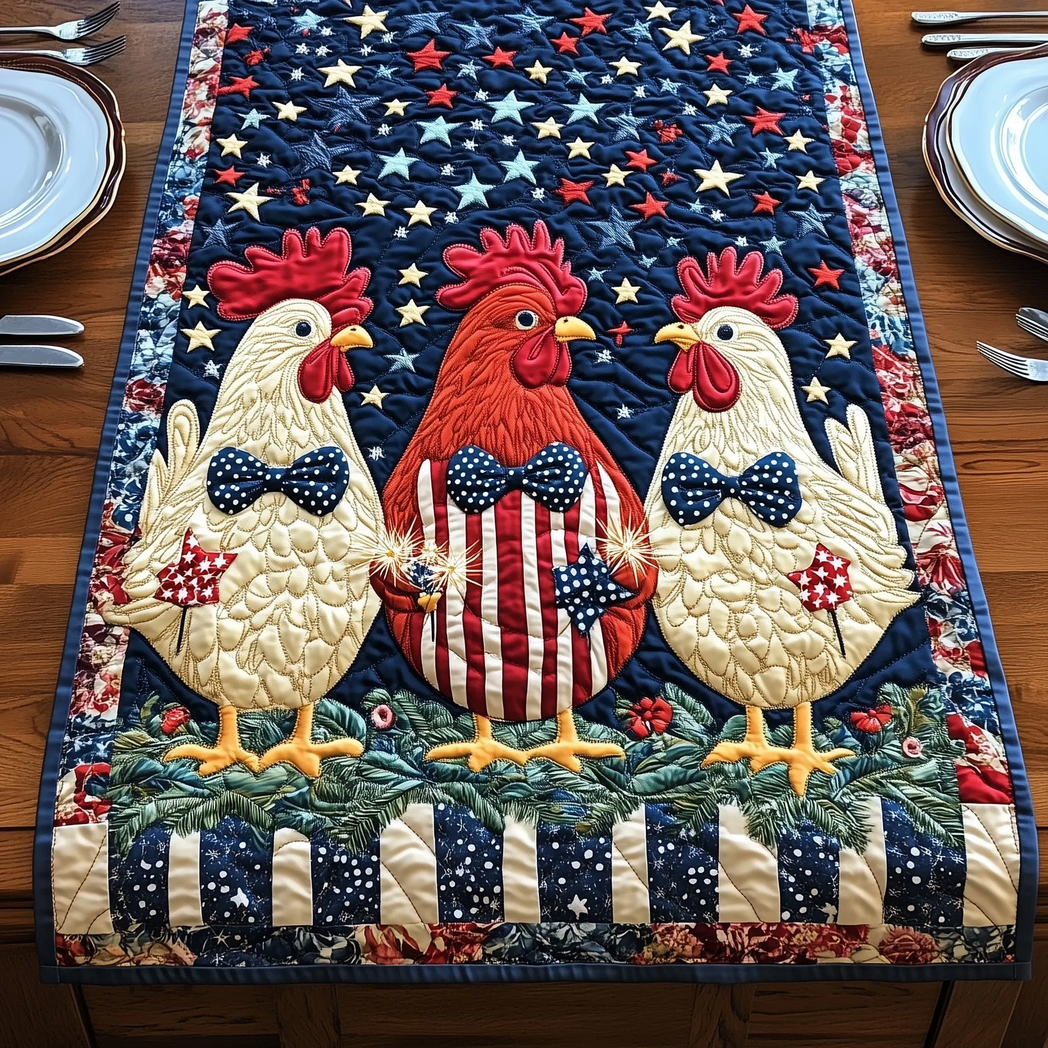 Swirling Patriotic Pattern Quilted Table Runner