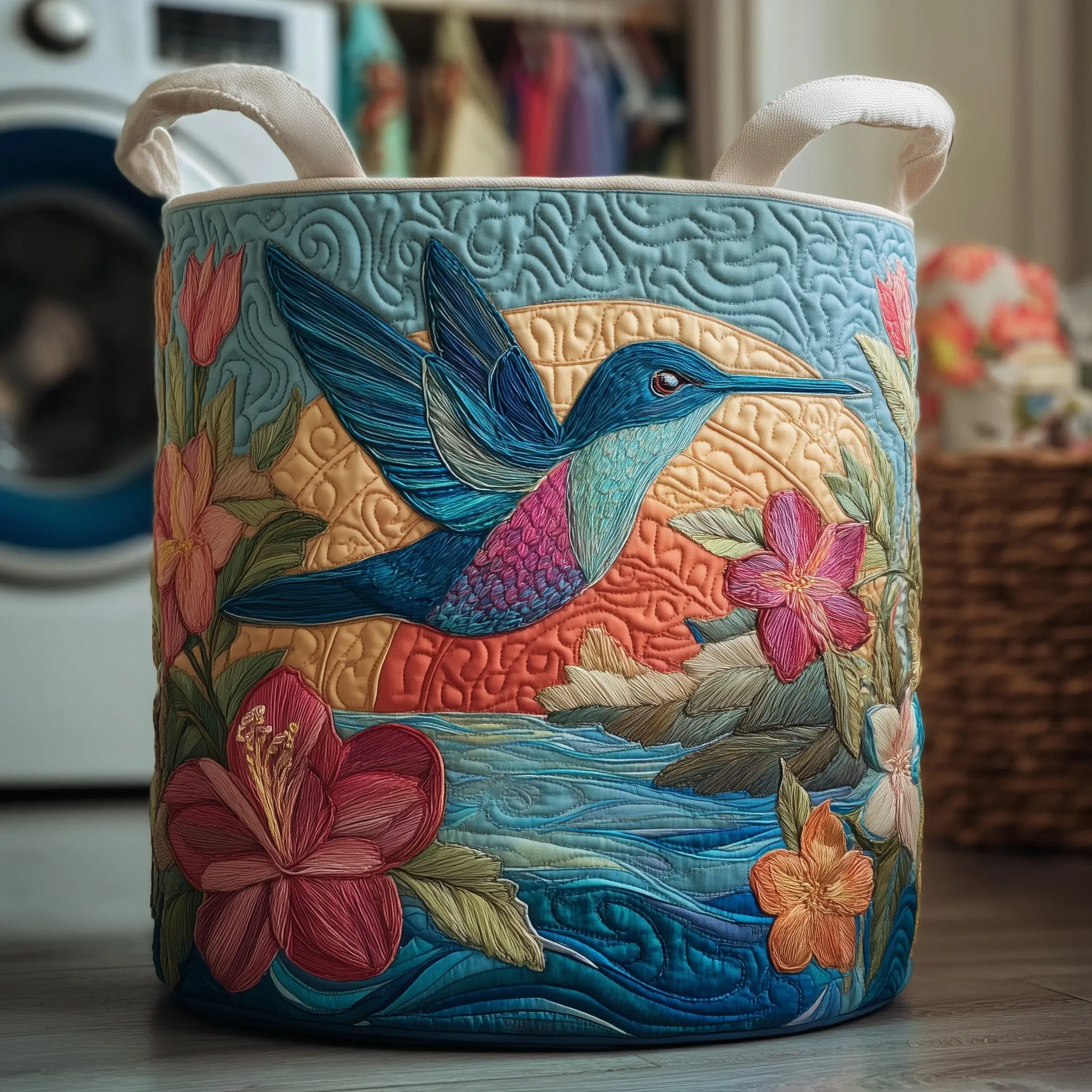 ⚠️Only a Few Left --Artistic Vintage Fashion Illustrated Embroidered Quilted Laundry Basket