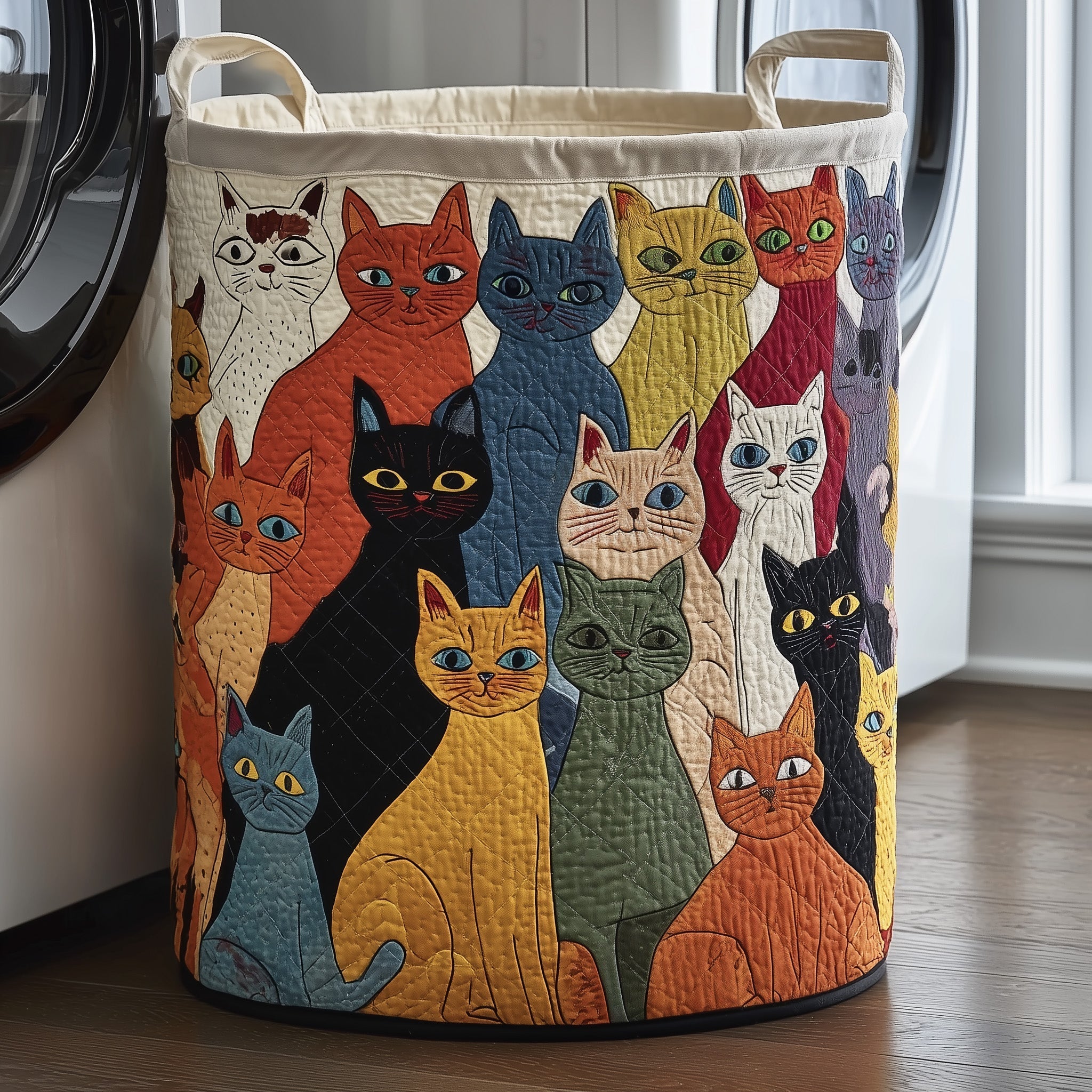 Cat Quilted Laundry Basket