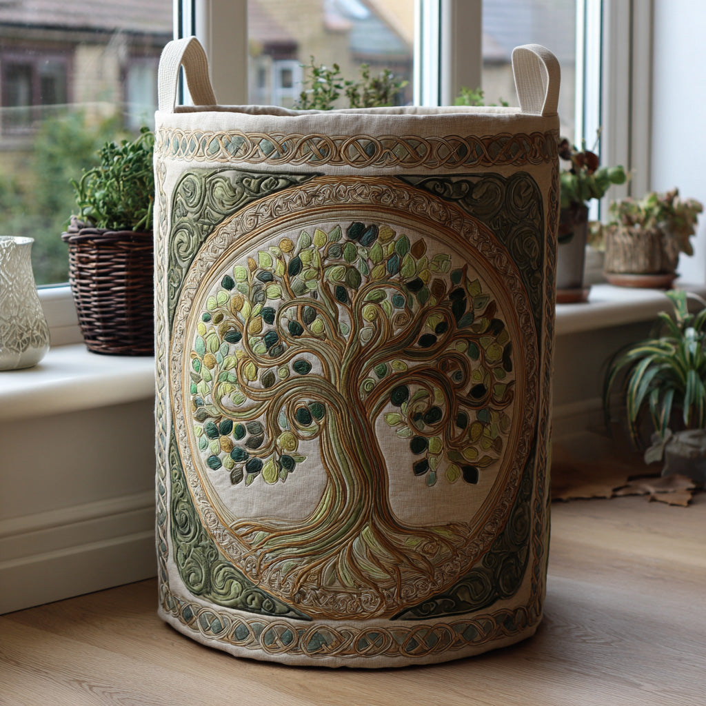 Mystic Tree Quilted Laundry Basket NCU0PVL621