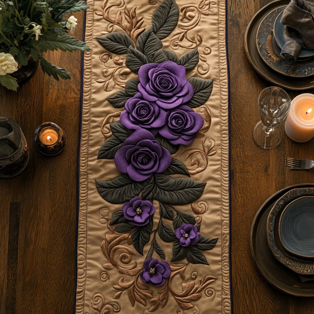 Swirling Flower Pattern Quilted Table Runner