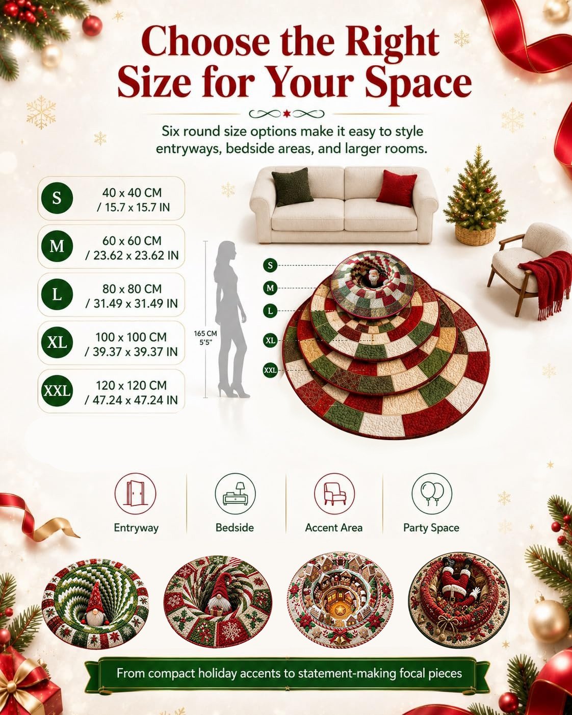 🎄3D Optical Illusion Vortex Quilted Round Christmas Rug