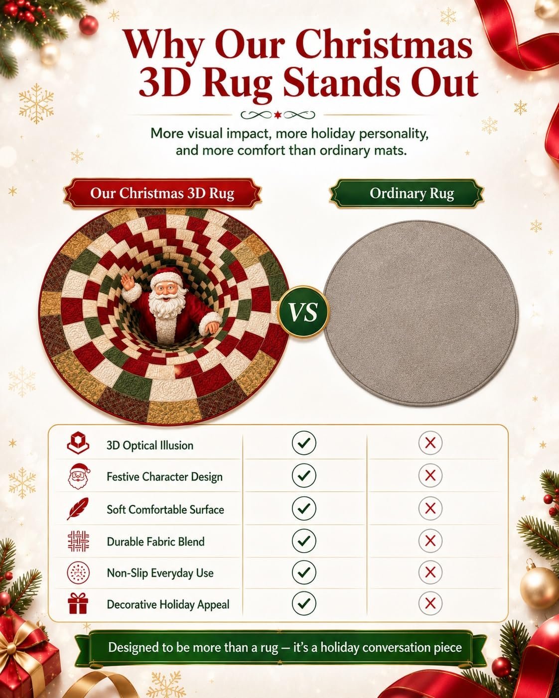 🎄3D Optical Illusion Vortex Quilted Round Christmas Rug
