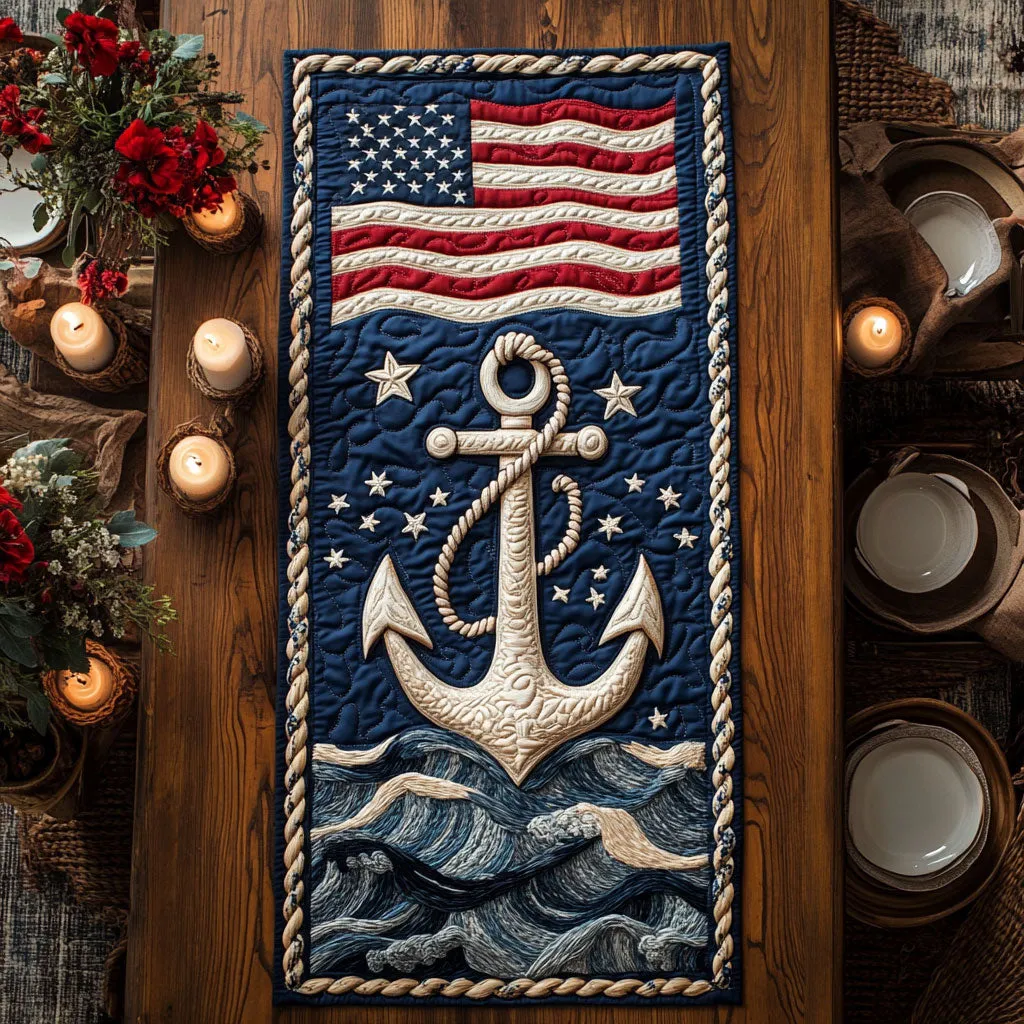 Swirling Patriotic Pattern Quilted Table Runner
