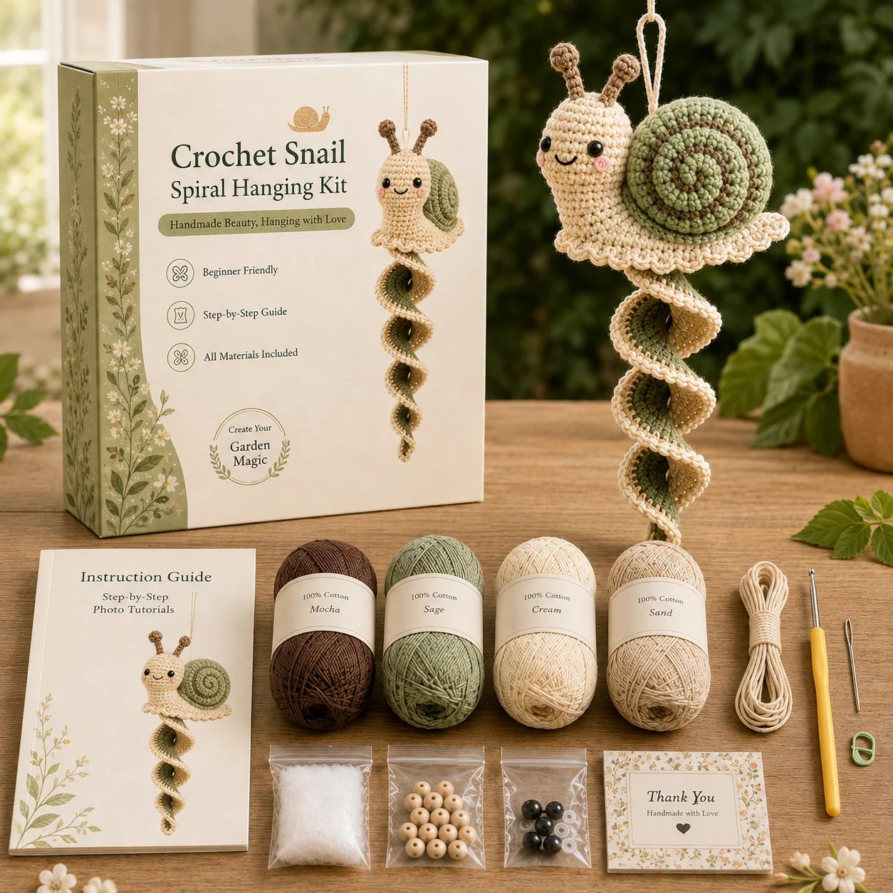 🦋🧶Crochet Spiral Hanging Decoration Kit – DIY Animal Garden Decoration for Beginners 🍃