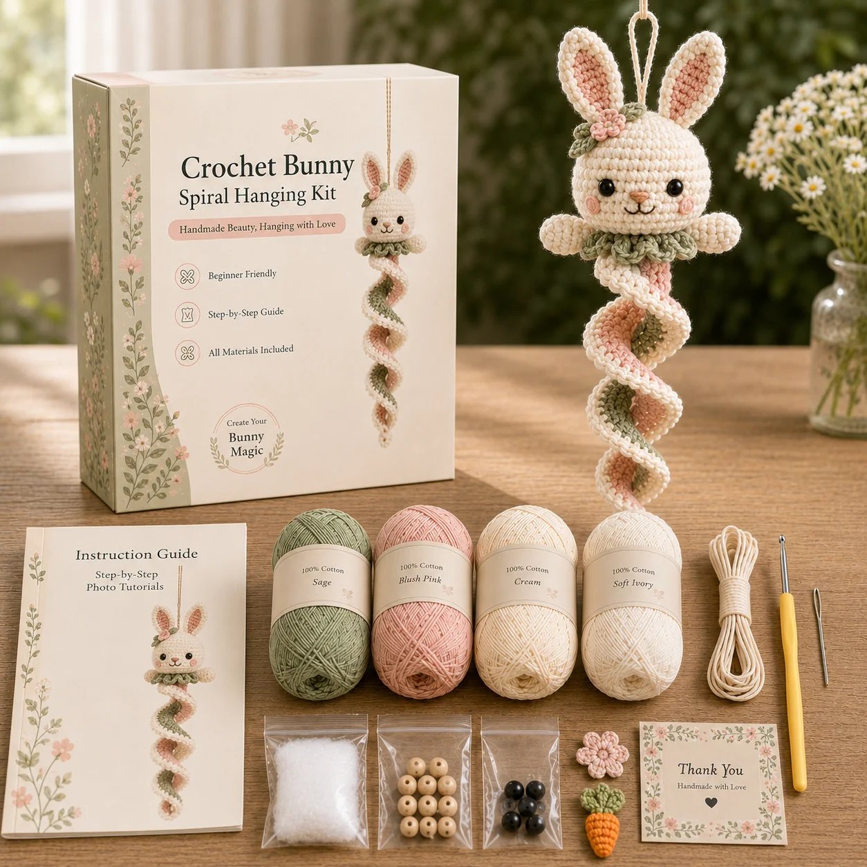 🦋🧶Crochet Spiral Hanging Decoration Kit – DIY Animal Garden Decoration for Beginners 🍃