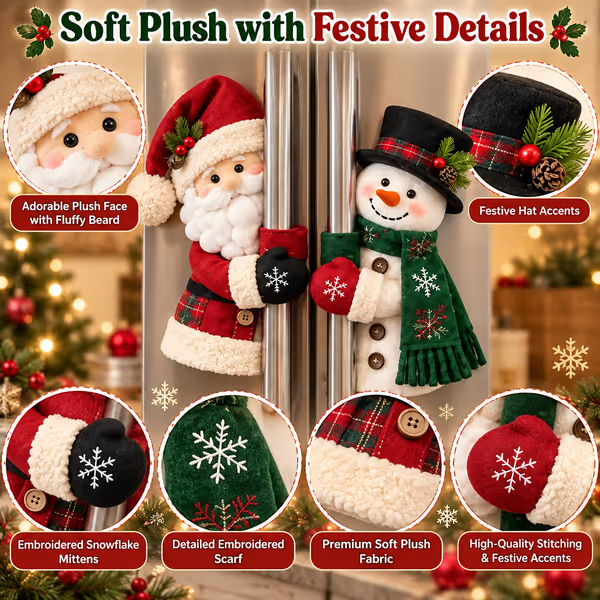 ⏳ Last day! 49% OFF –🎅Christmas Door Handle Covers – Santa & Snowman Plush Door Knob Decorations