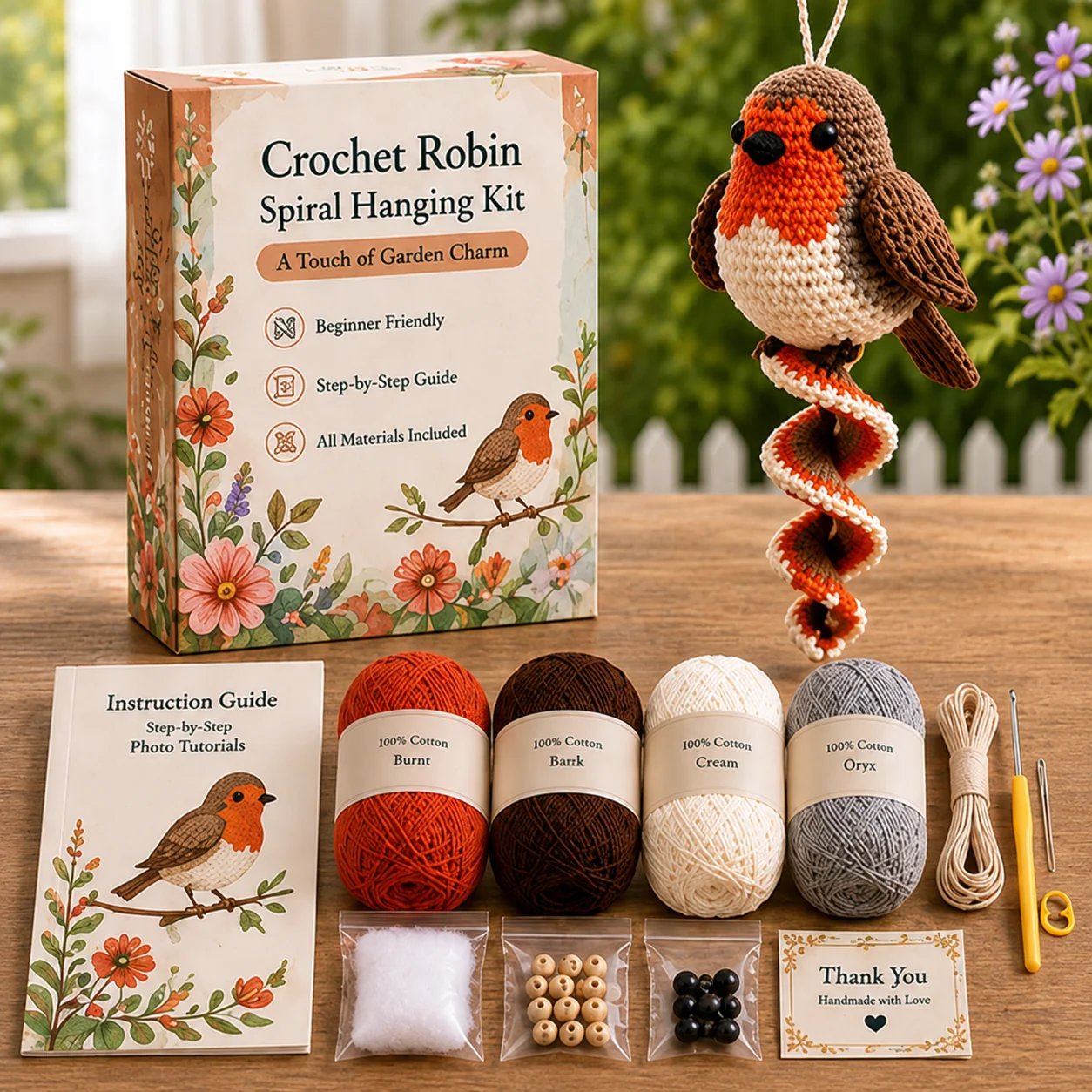 🦋🧶Crochet Spiral Hanging Decoration Kit – DIY Animal Garden Decoration for Beginners 🍃