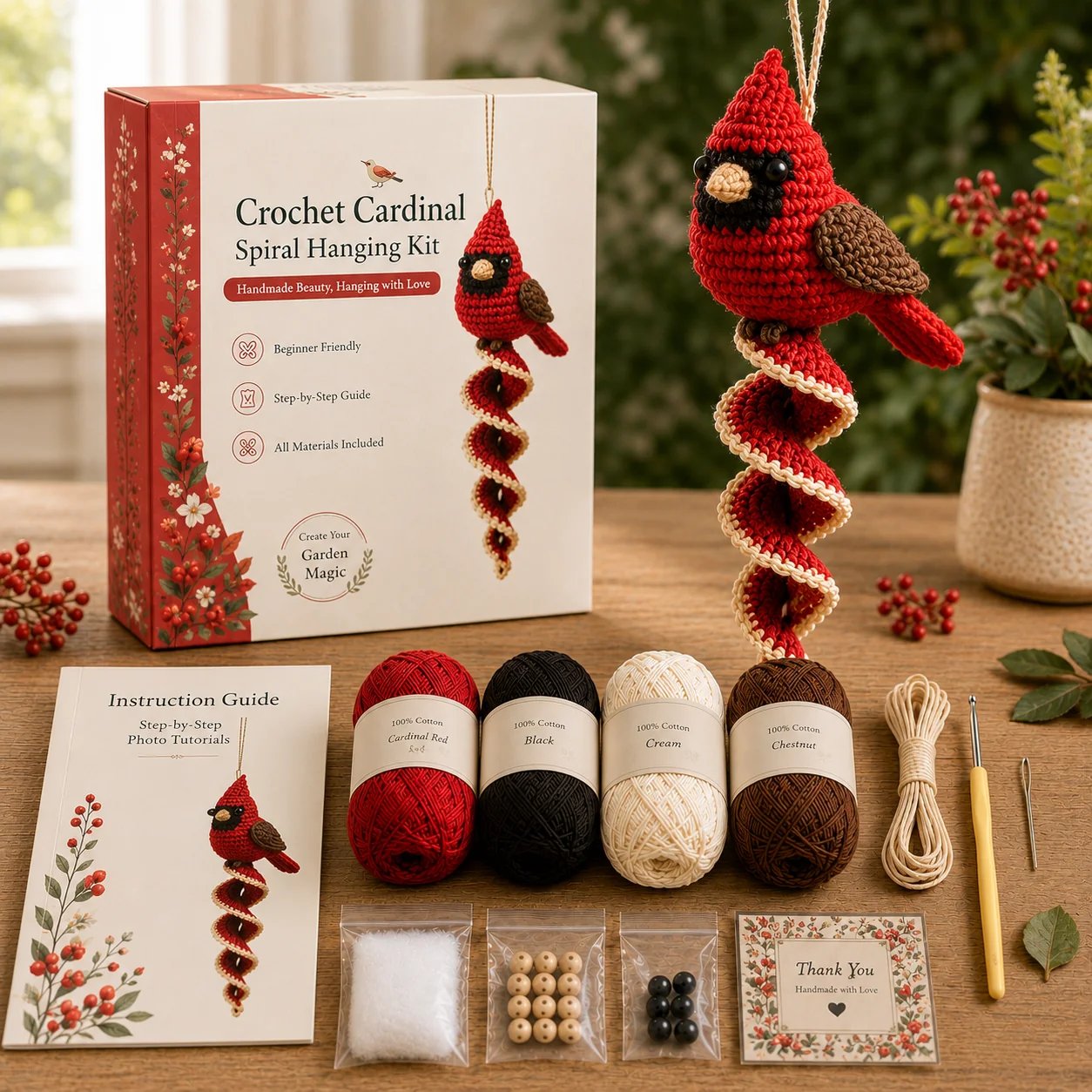 🦋🧶Crochet Spiral Hanging Decoration Kit – DIY Animal Garden Decoration for Beginners 🍃