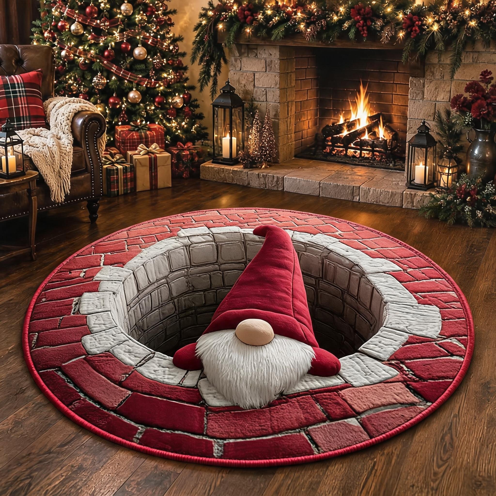 🎄3D Optical Illusion Vortex Quilted Round Christmas Rug
