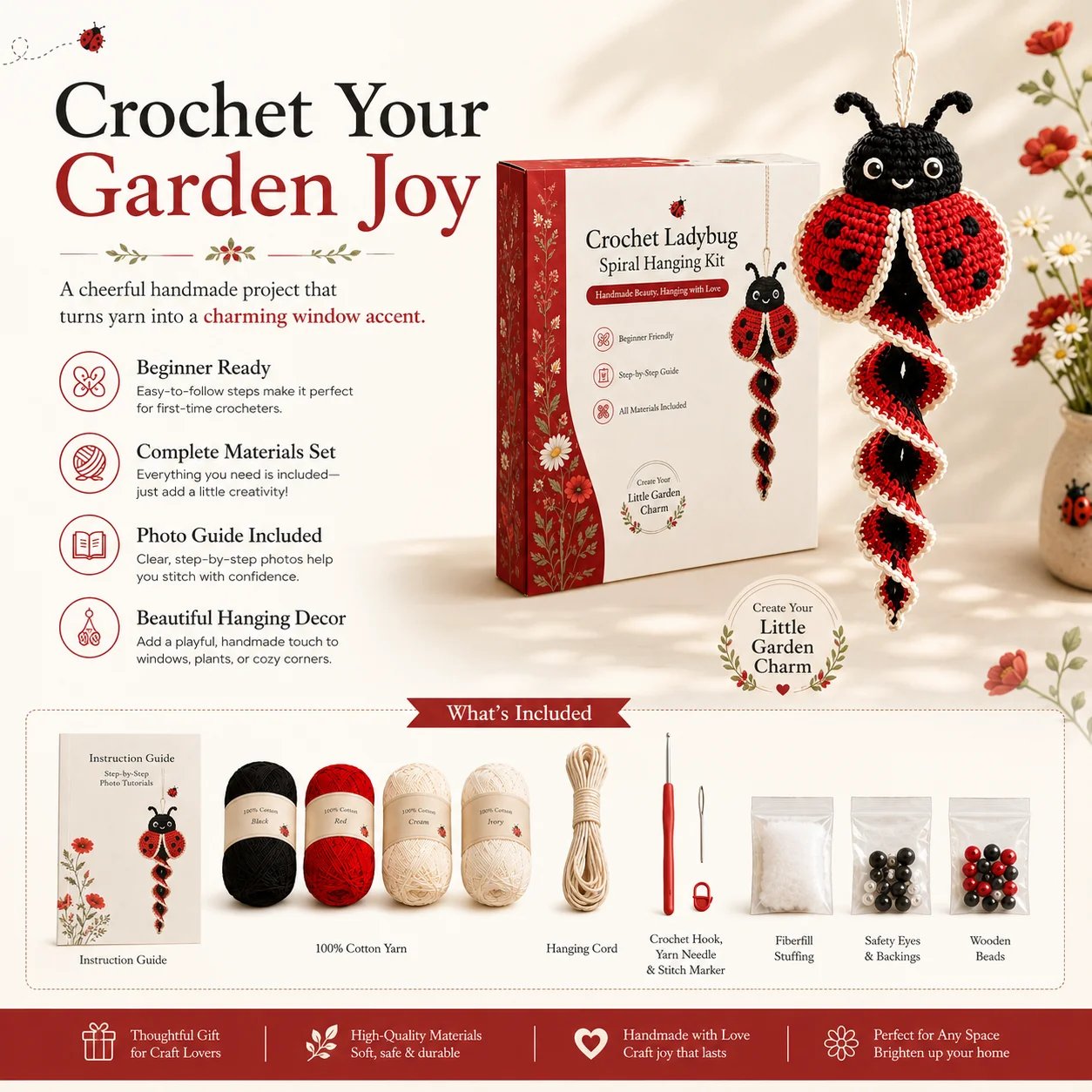 🦋🧶Crochet Spiral Hanging Decoration Kit – DIY Animal Garden Decoration for Beginners 🍃