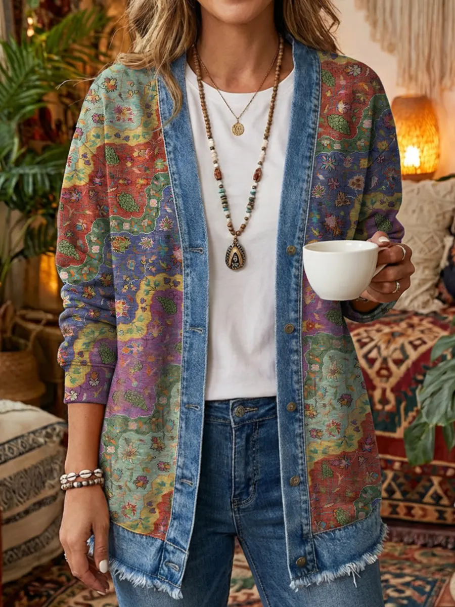 Ethnicity Flowers Arc Women's Art Print Casual Long Sleeve Shirt Coat