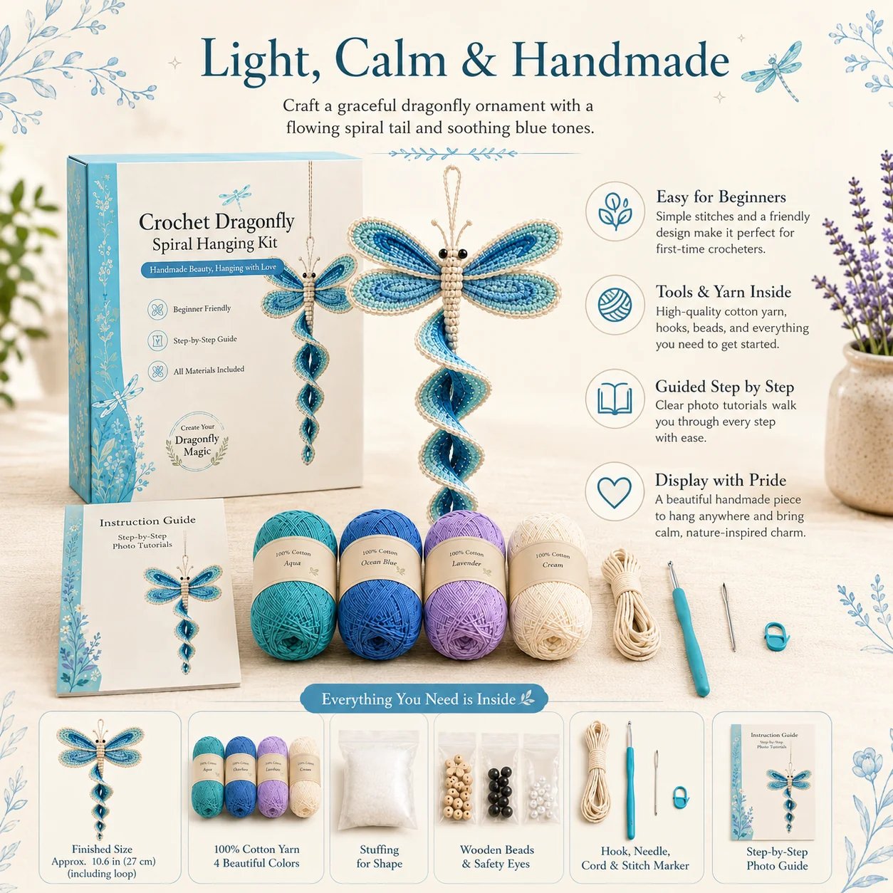 🦋🧶Crochet Spiral Hanging Decoration Kit – DIY Animal Garden Decoration for Beginners 🍃