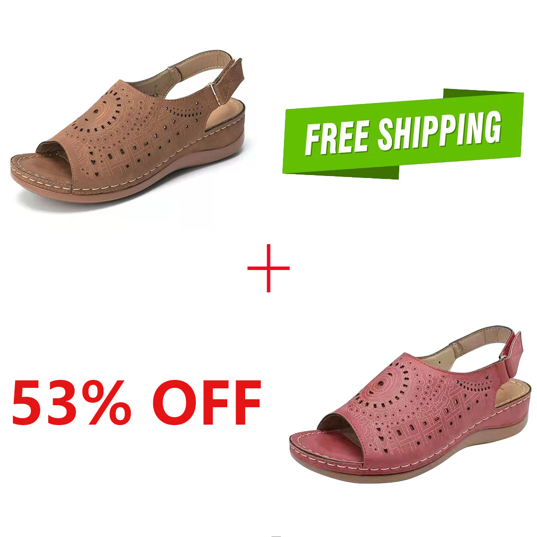 LAST DAY 50% OFF-Womens Casual Peep Toe Hollow Out  Wedges Arch Support Sandals