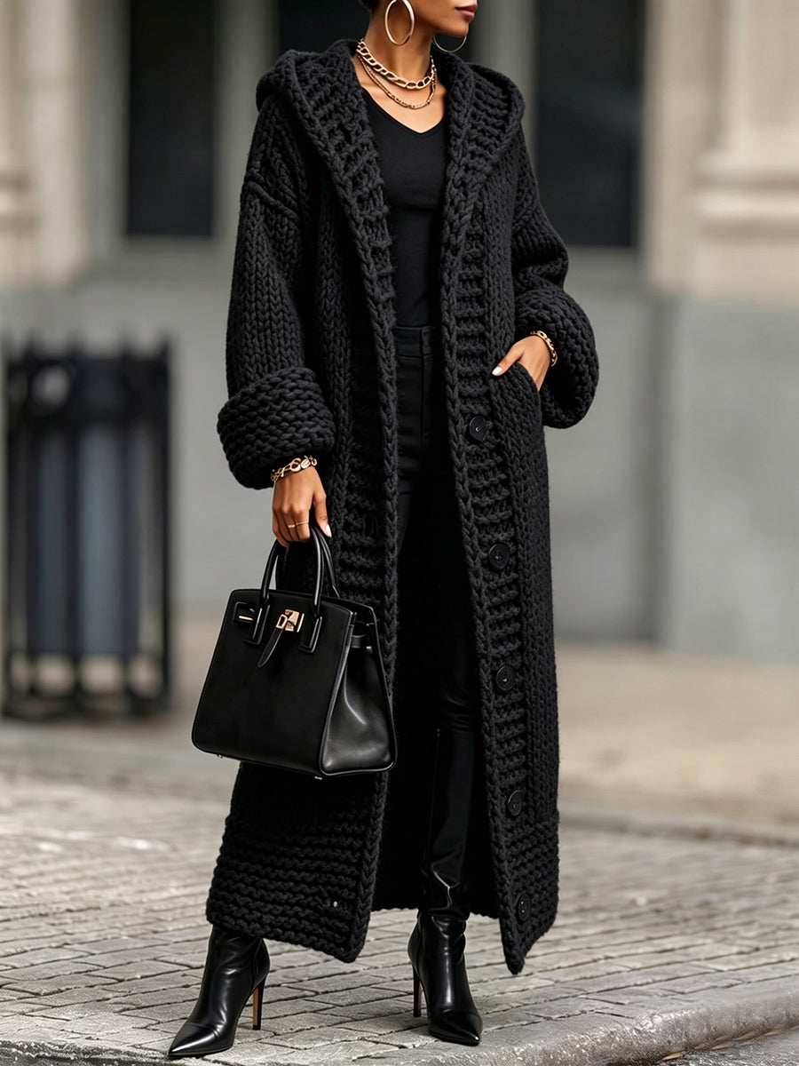Casual, Relaxed-fit, Long, Chunky-knit Hooded Cardigan-Free Shipping