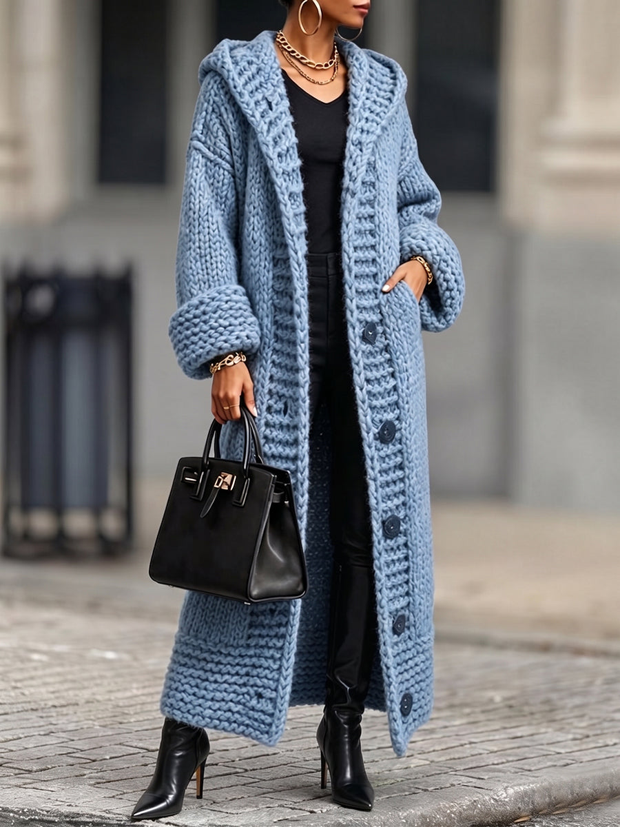 Casual, Relaxed-fit, Long, Chunky-knit Hooded Cardigan-Free Shipping