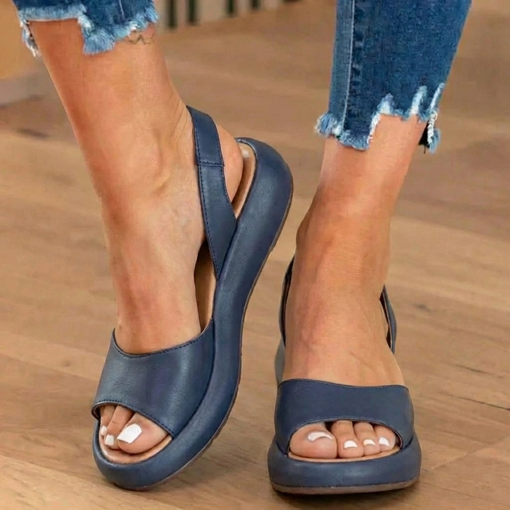 Orthopedic Leather Platform Sandals - Slingback Peep-Toe