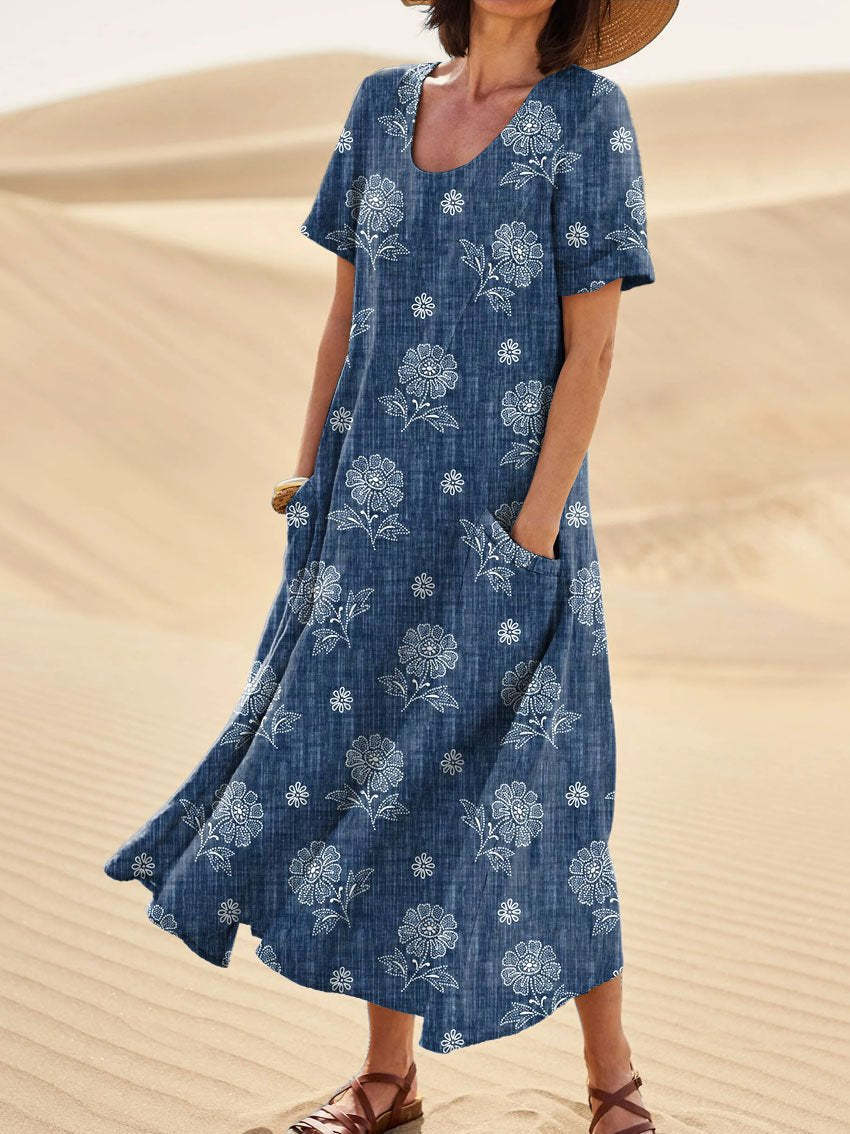 Women's Abstract Pattern Pocket Cotton Dress