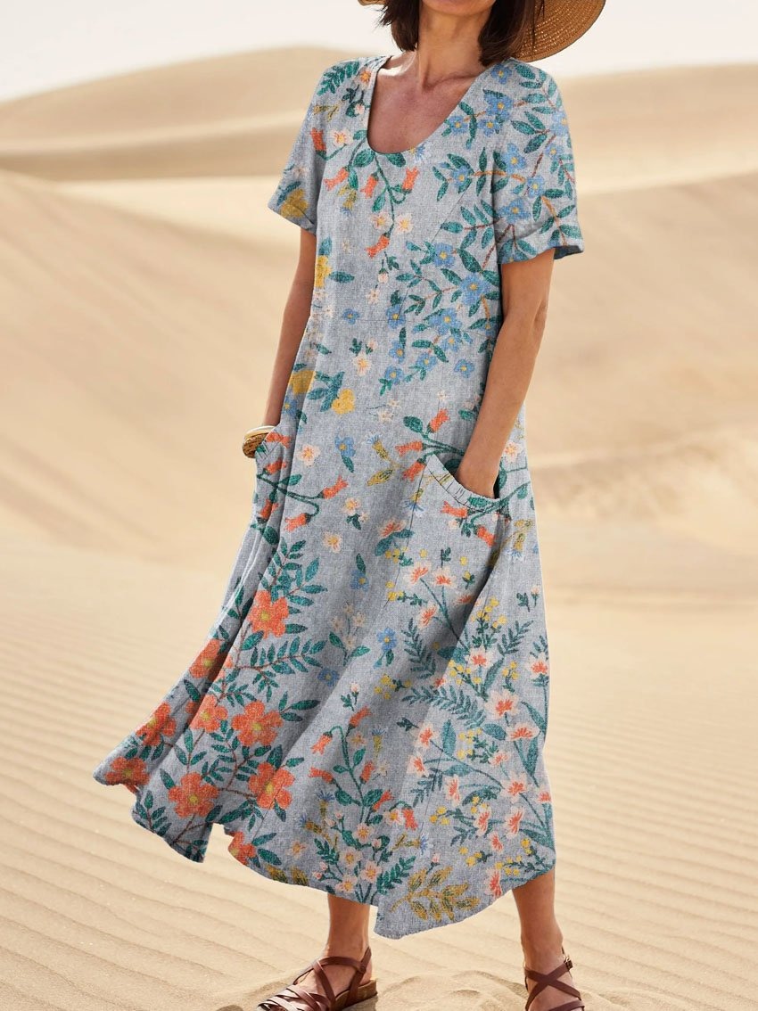 Women's Abstract Pattern Pocket Cotton Dress