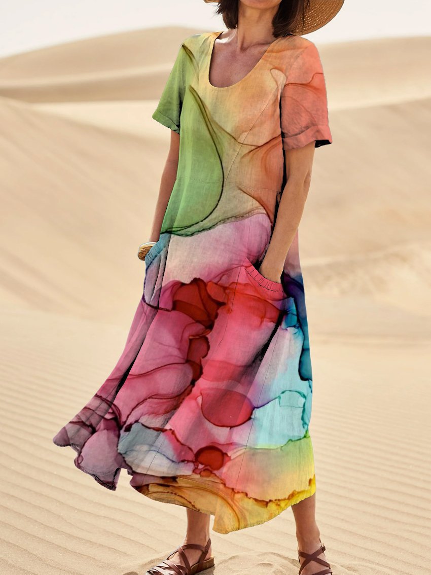 Women's Abstract Pattern Pocket Cotton Dress