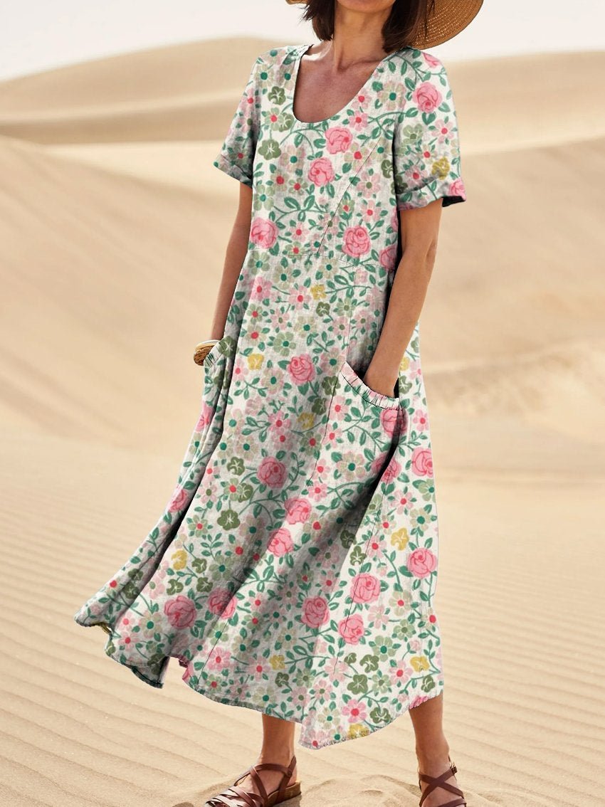Women's Abstract Pattern Pocket Cotton Dress