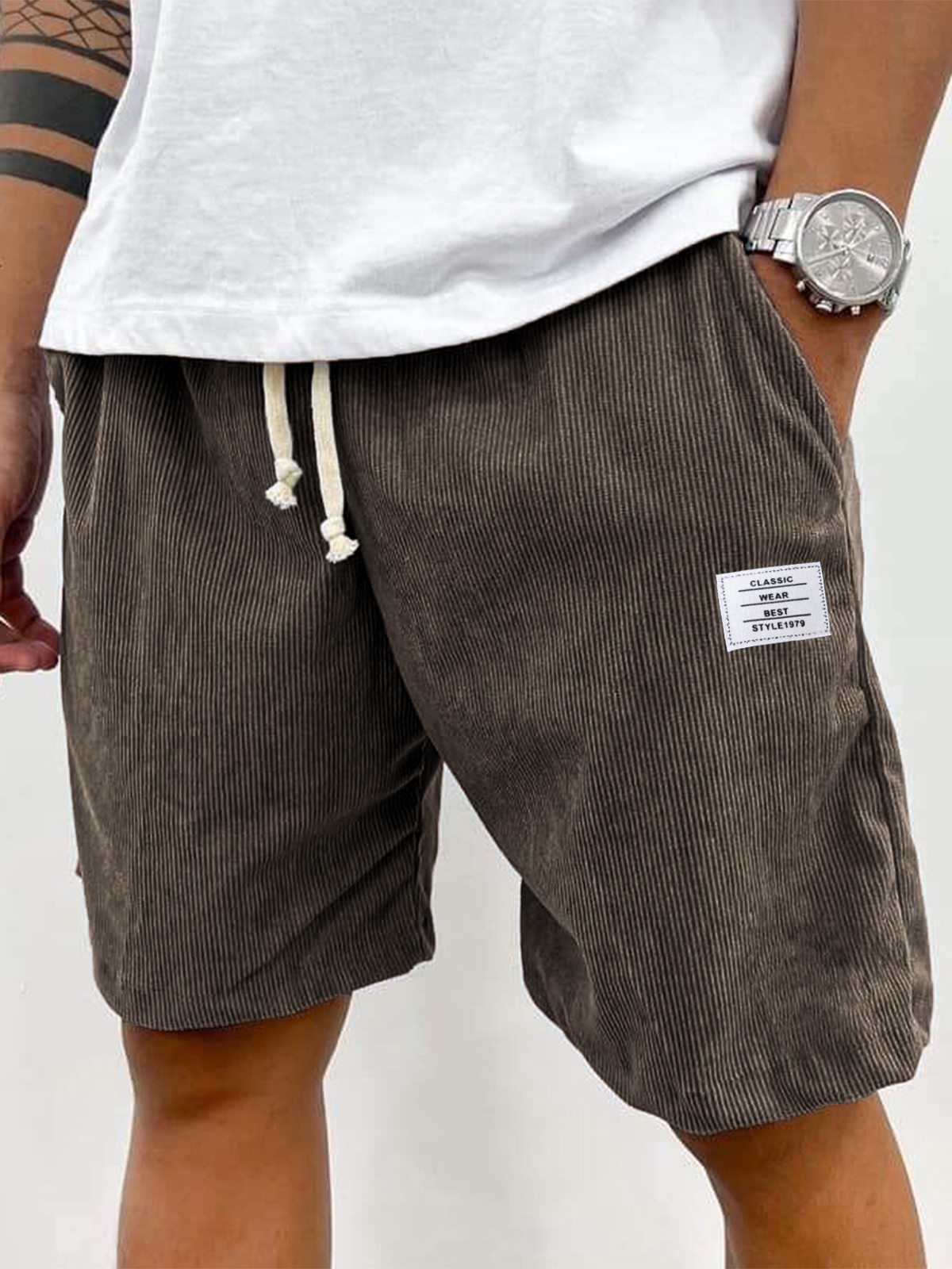 Men’s Vintage Corduroy Shorts with Embroidered Detail - 50% Off Today Only