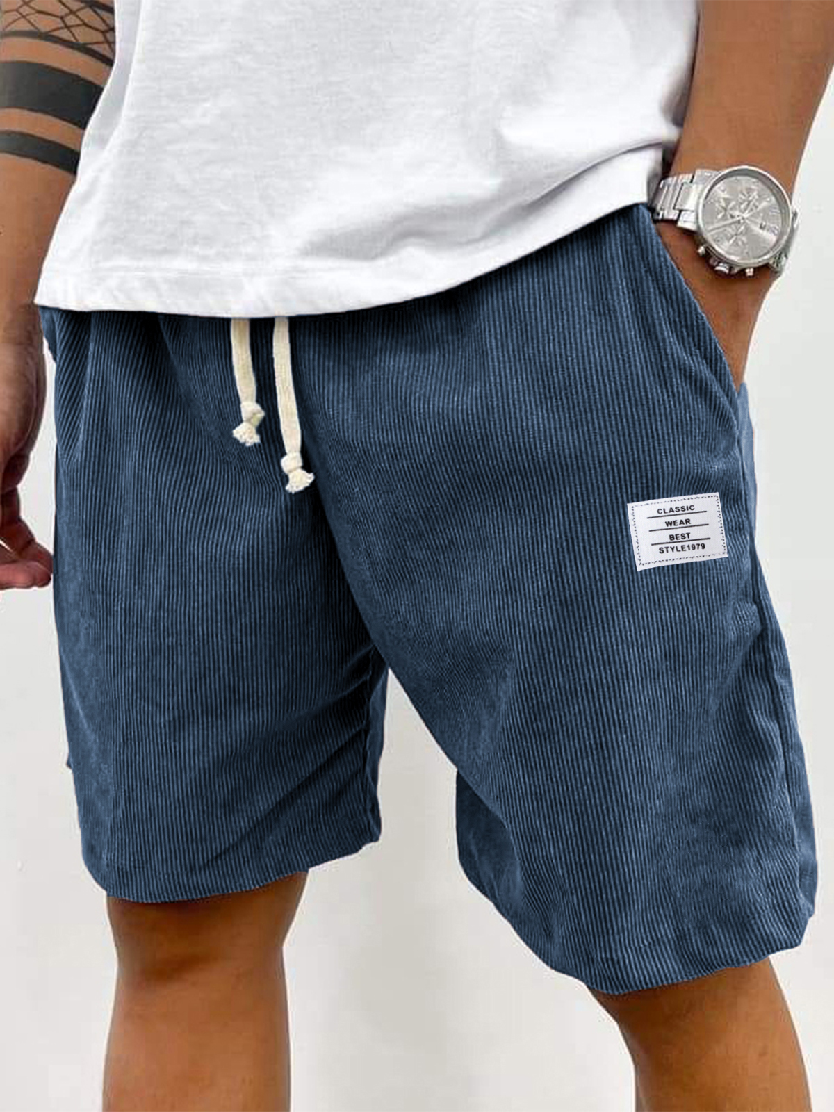 Men’s Vintage Corduroy Shorts with Embroidered Detail - 50% Off Today Only