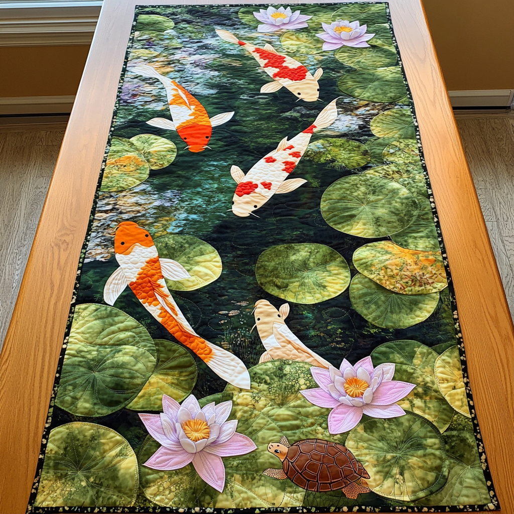 Koi Fish Quilted Table Runner NCU0VT186