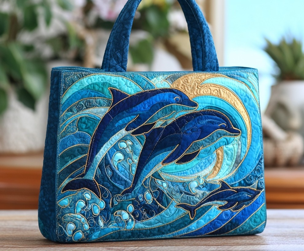 Trendy Ocean Whale Quilted Tote Bag