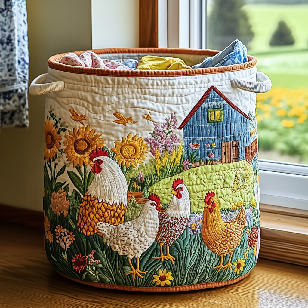 Chicken Farm Quilted Laundry Basket NCU0DDK968