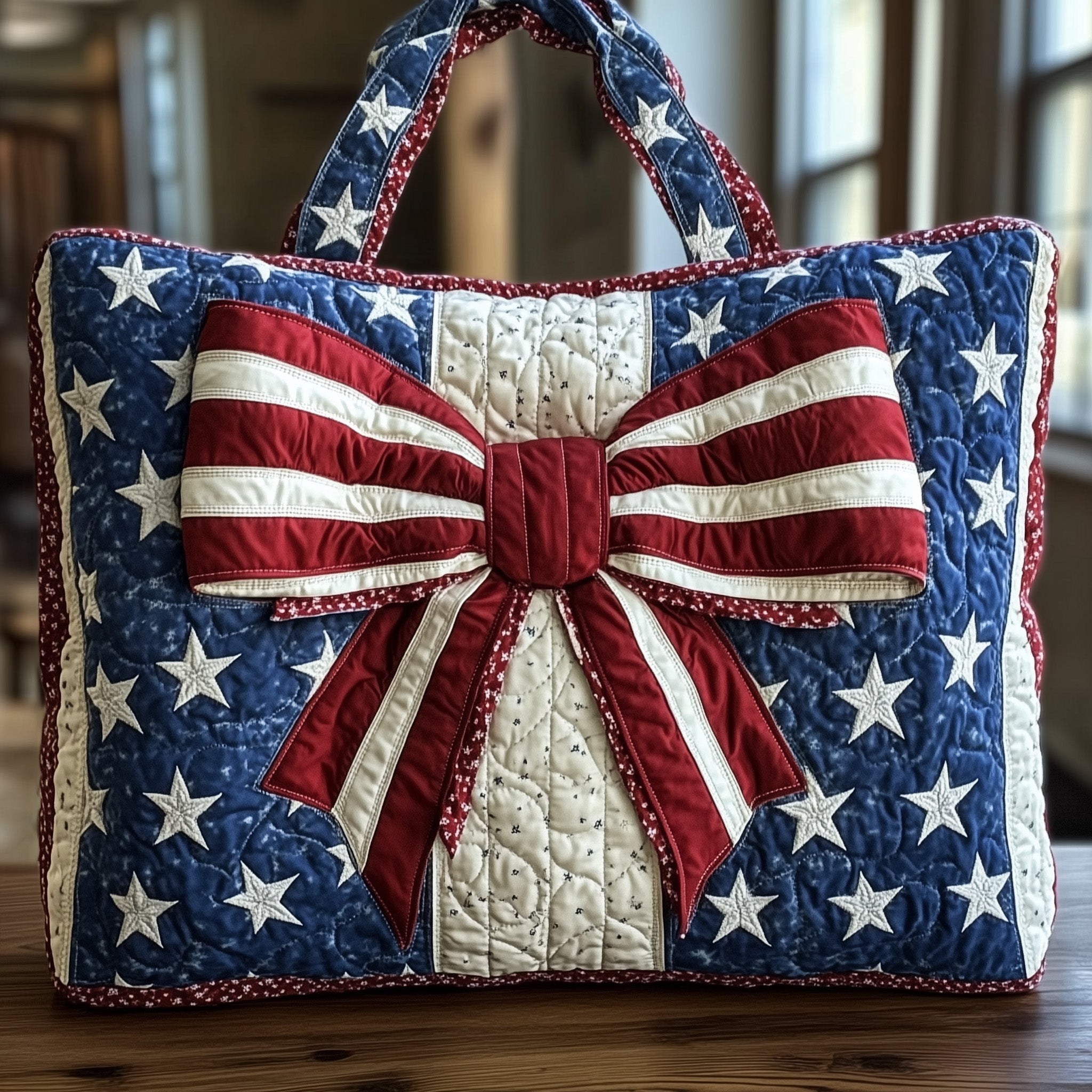 Patriotic Bow Quilted Tote Bag GFTOHD8003