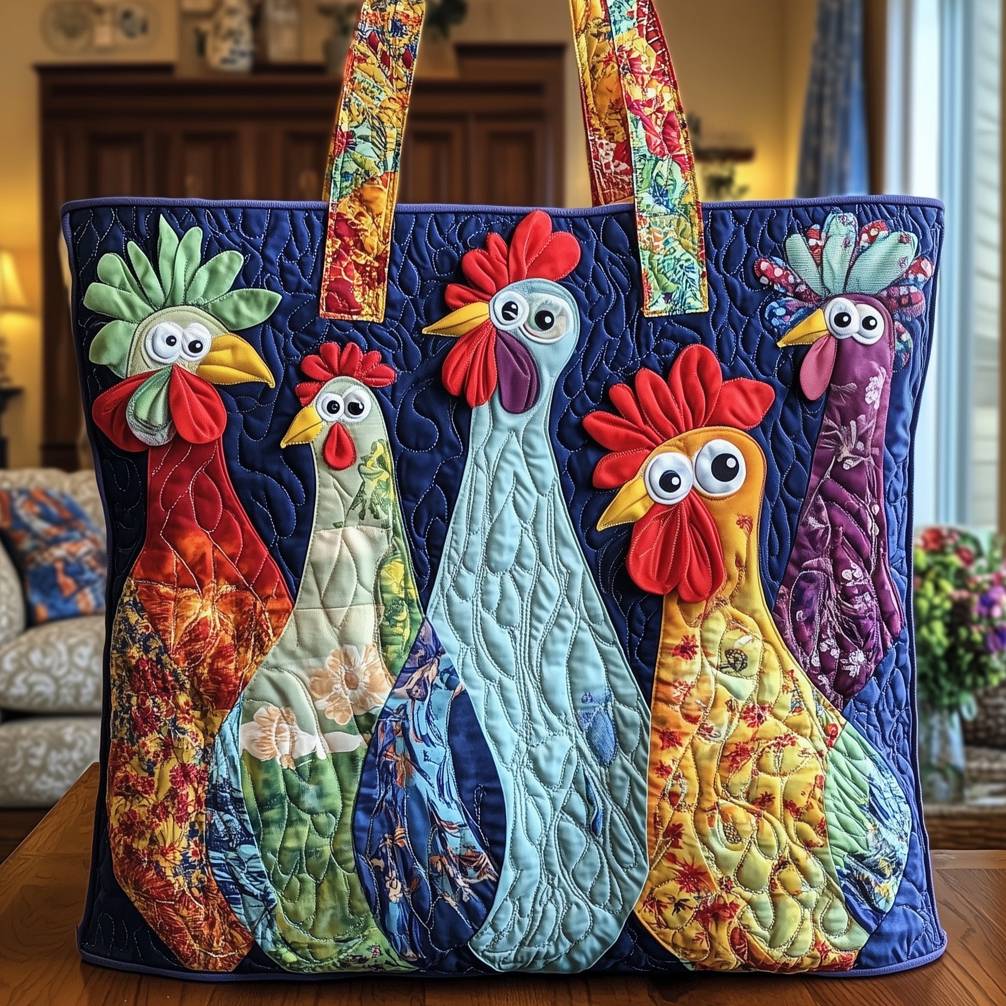 Cheerful Chicken Quilted Tote Bag GFTONL4840