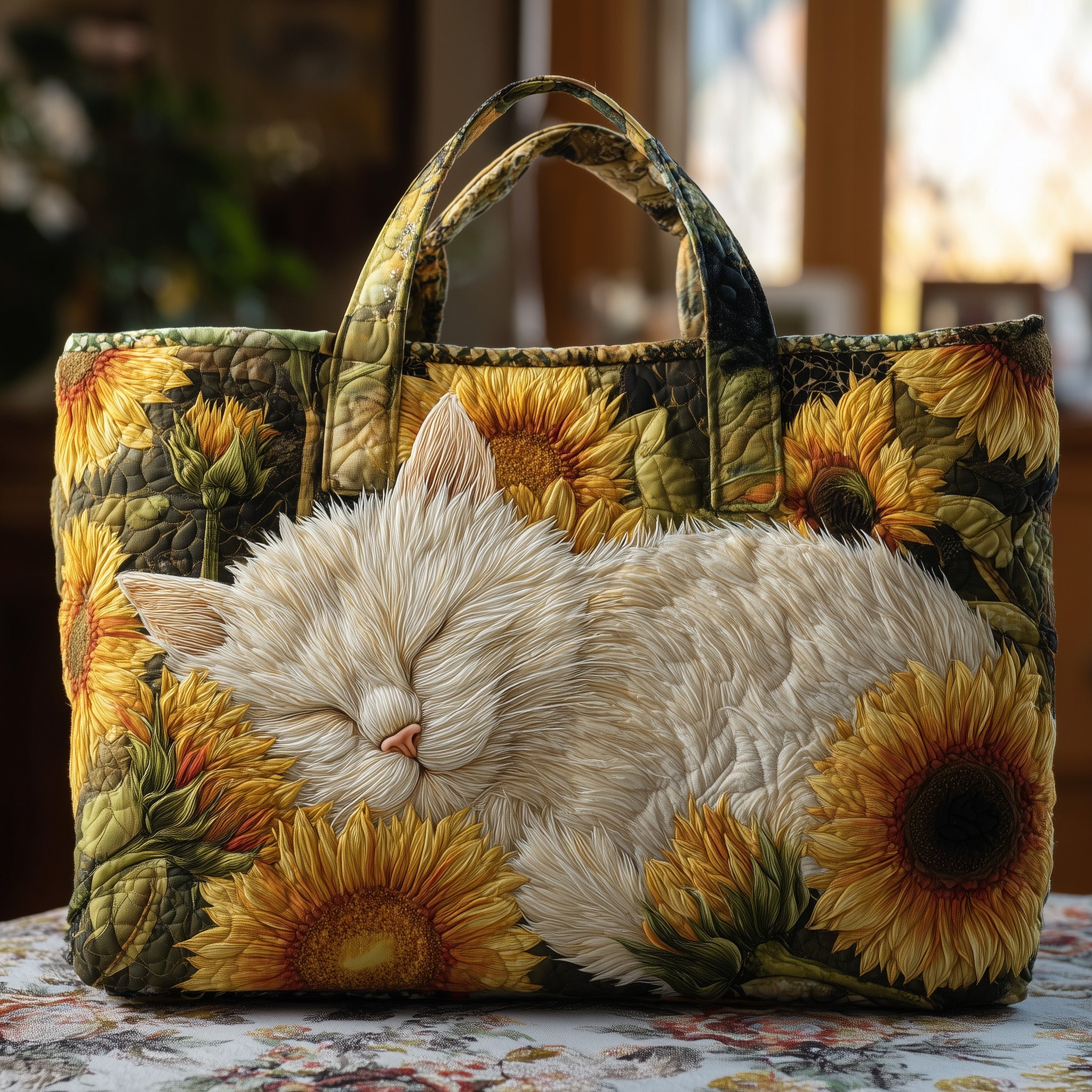 Sunflower Cat Quilted Tote Bag GFTONT1915