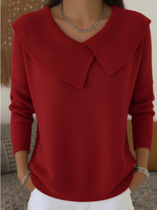 💥 Winter Best-selling  - ❄️ Stylish retro 80s style sweater with a fold-over collar, creating a slimming effect