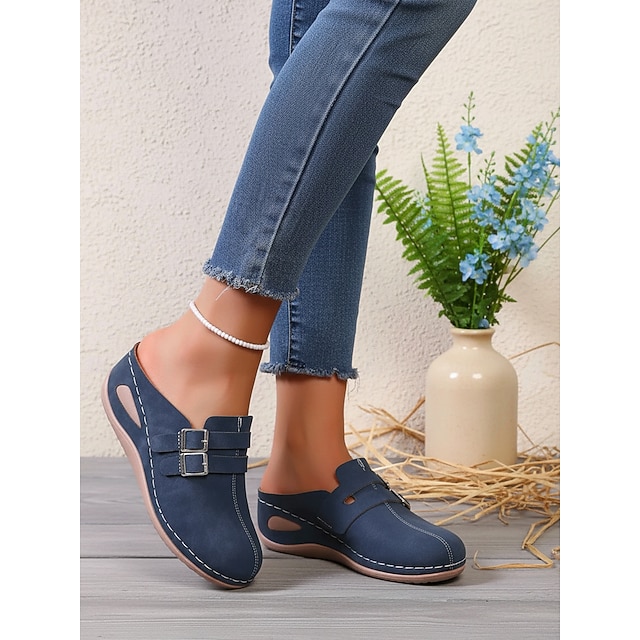 Women's Blue Slip-On Comfort Clogs – Soft Sole Casual Shoes for Home