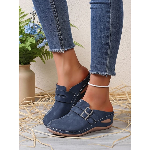 Women's Blue Slip-On Comfort Clogs – Soft Sole Casual Shoes for Home