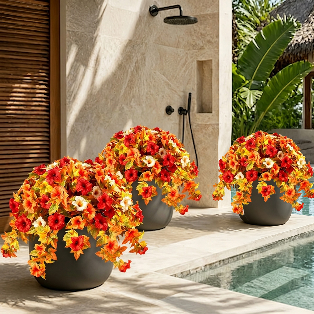🍂 Artificial Fall Harvest Hanging Basket🔥UV Resistant Faux Petunia Flowers – Fade-Proof Outdoor Floral Decor