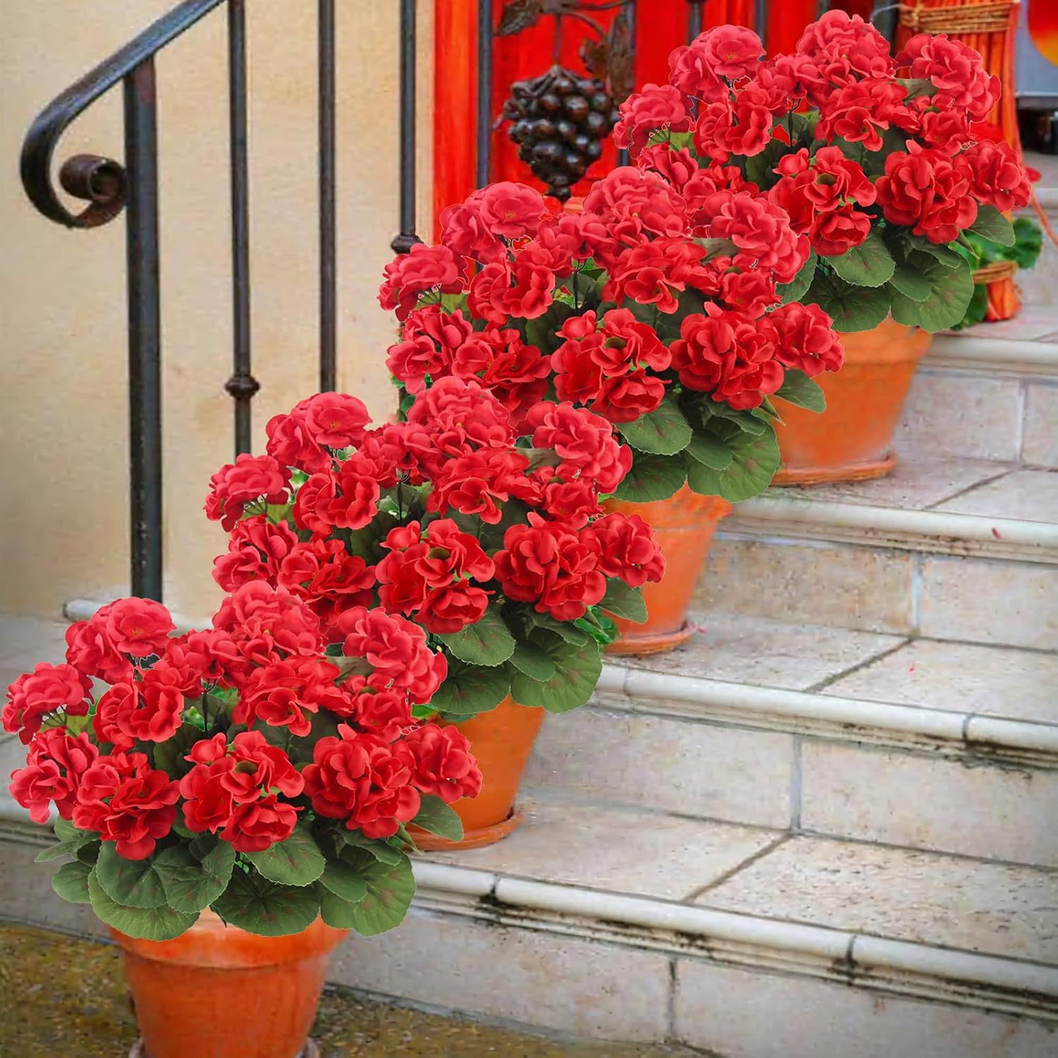 Artificial Geranium Flowers for Outdoors UV  Resistant Garden Plants Faux Flowers for Home Kitchen Table Centerpieces Decor