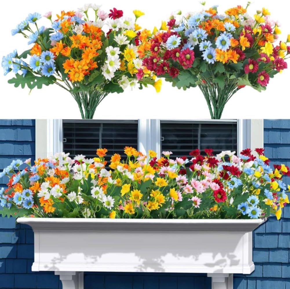 💥$9.98 On Sale Today Only🌼- Artificial Outdoor Sunset Mums Flowers - UV resistant, Waterproof, Windproof