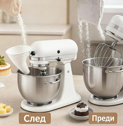 ✨ Фуния за брашно за кухненски миксер – по-чисто и лесно готвене