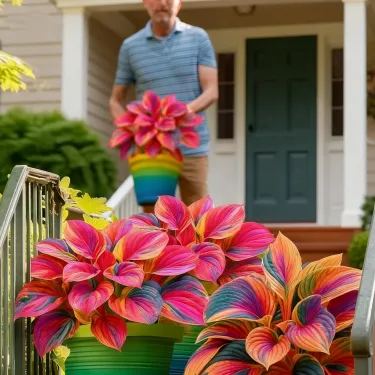 🌈🔥 Limitált kiadású Hosta Rainbow Flame – ritka, sokszínű levelek, exkluzívan üzletünkben 🌸