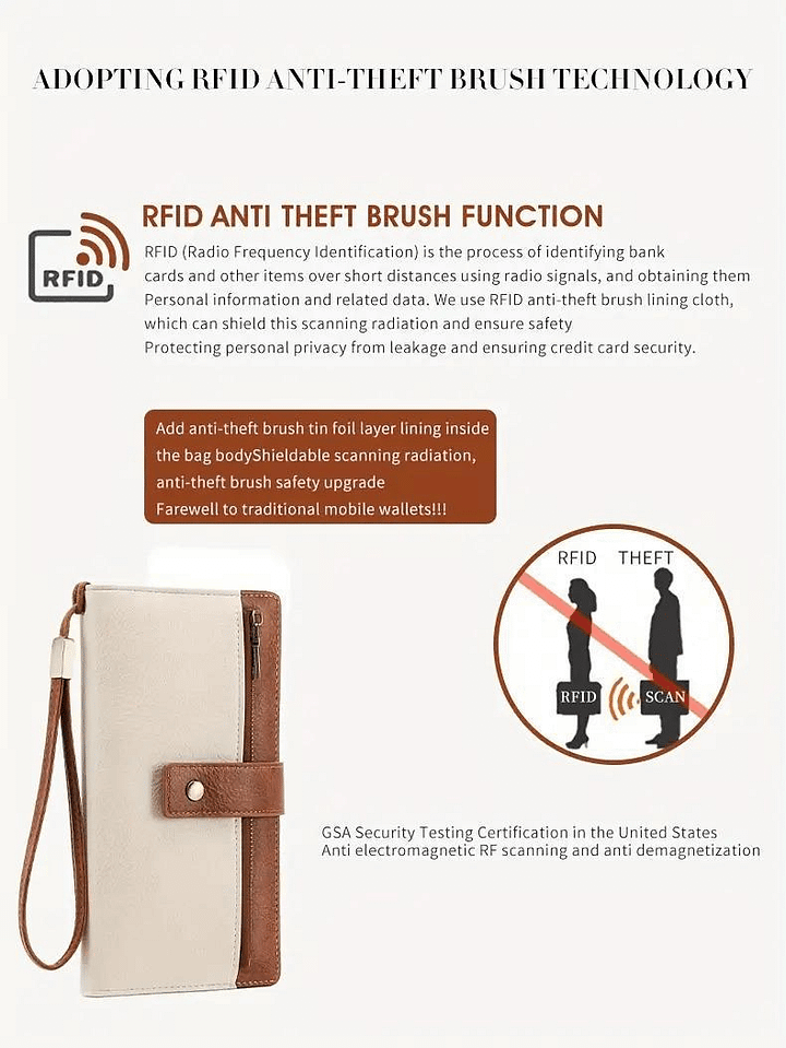 👉 Dámska dlhá peňaženka – štýlová a elegantná kožená peňaženka v jednofarebnom dizajne s ochranou RFID