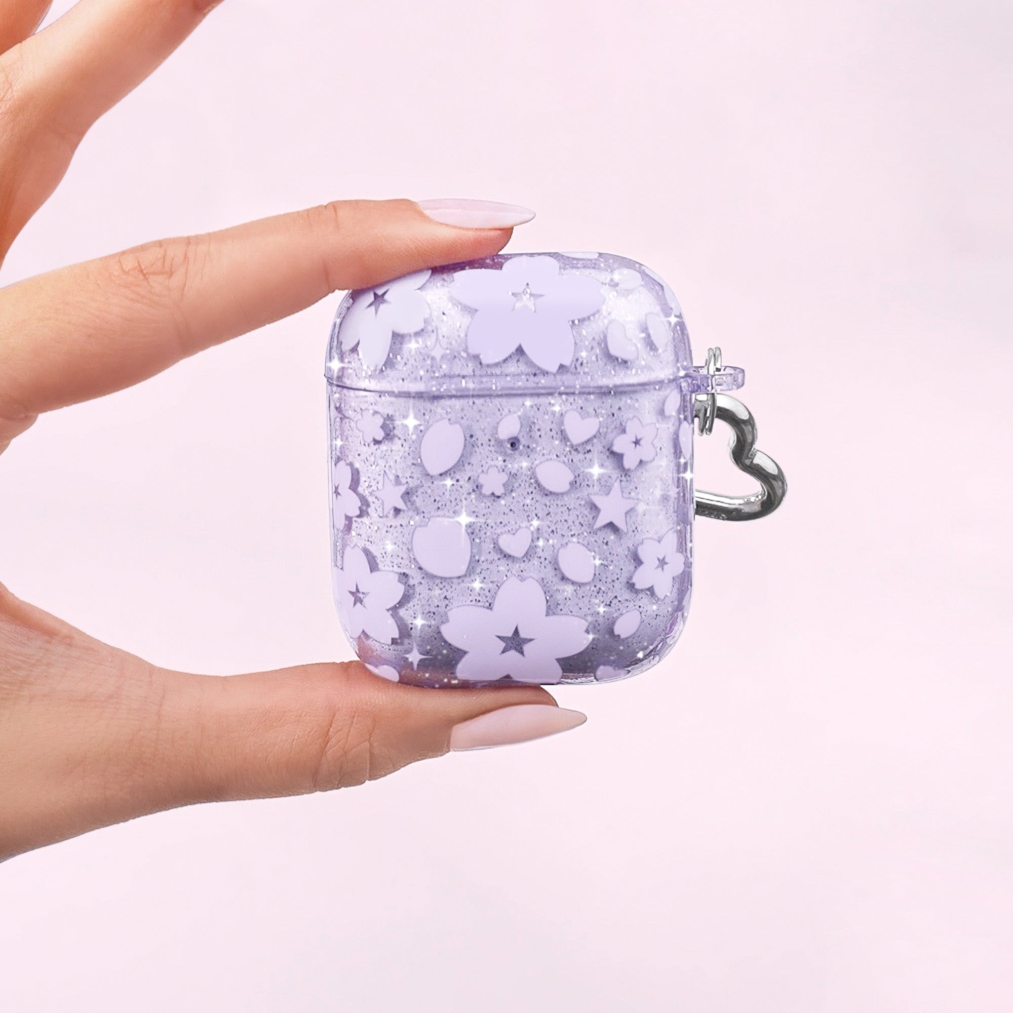 Lavender Cherry Blossom Glitter AirPod Case