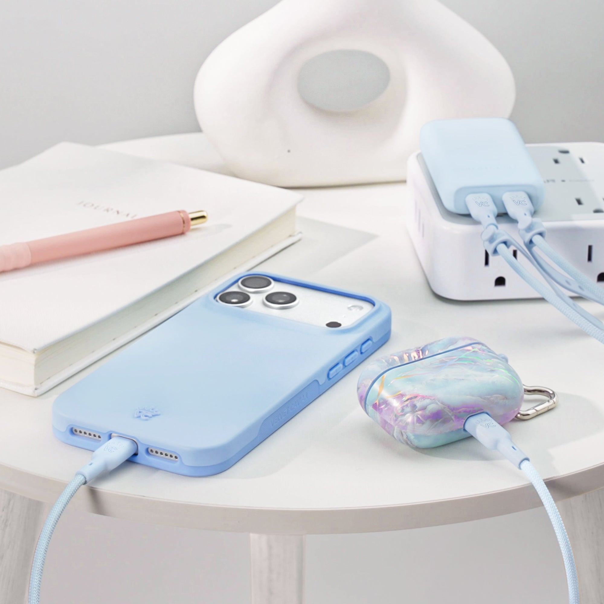 Whisper Blue Fast Charging Set, Dual Port Wall Adapter + 6ft USB-C Cable