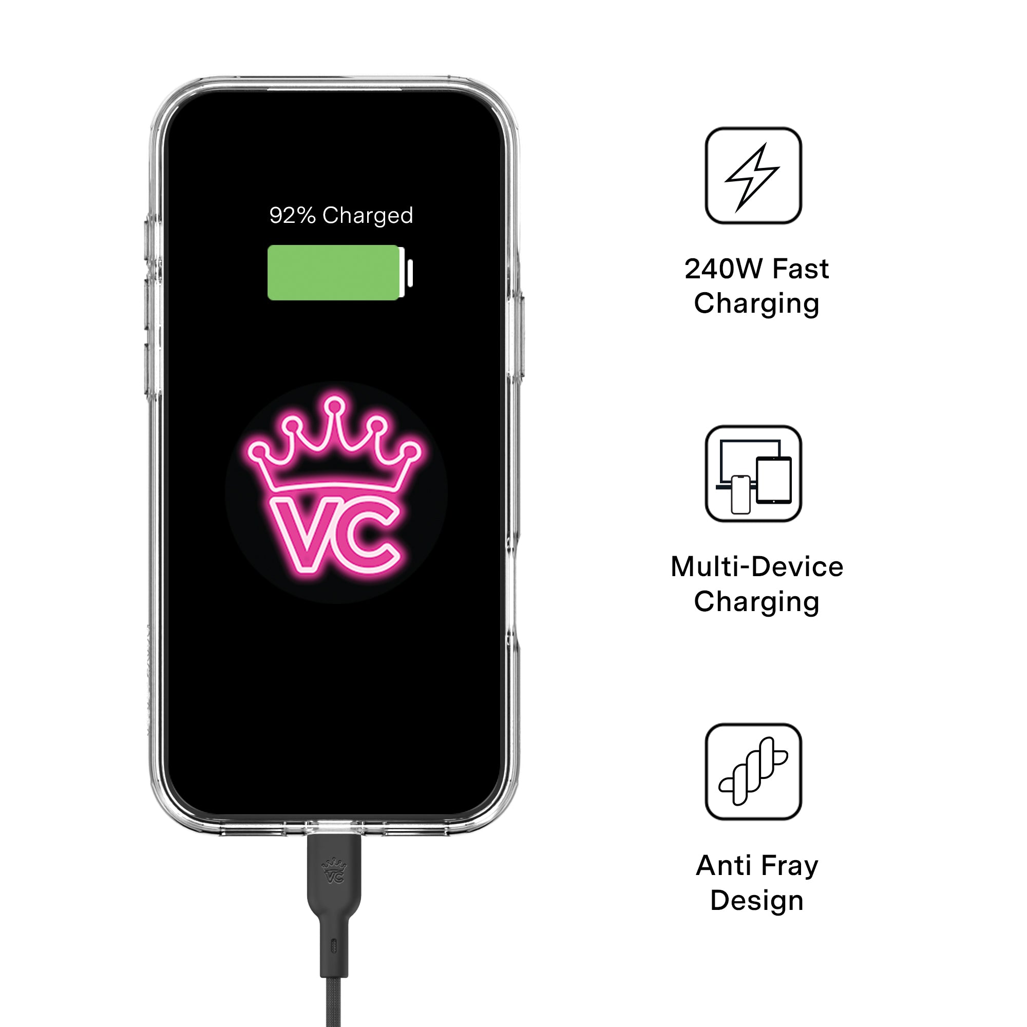 Black Fast Charging Cable, 6ft USB-C