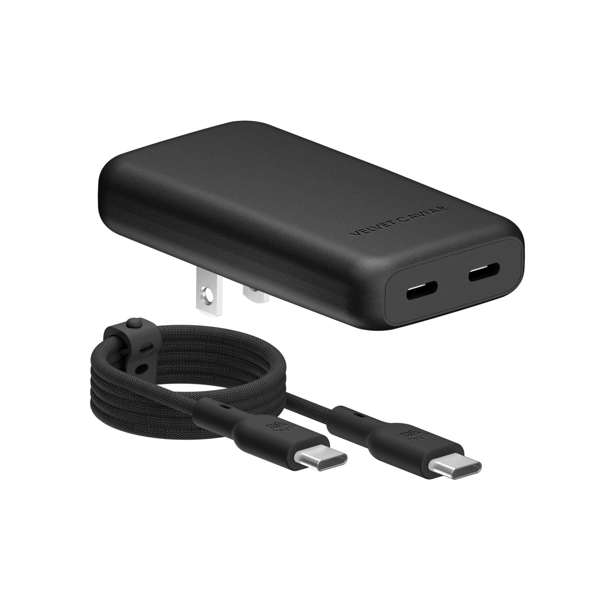 Black Fast Charging Set, Dual Port Wall Adapter + 6ft USB-C Cable