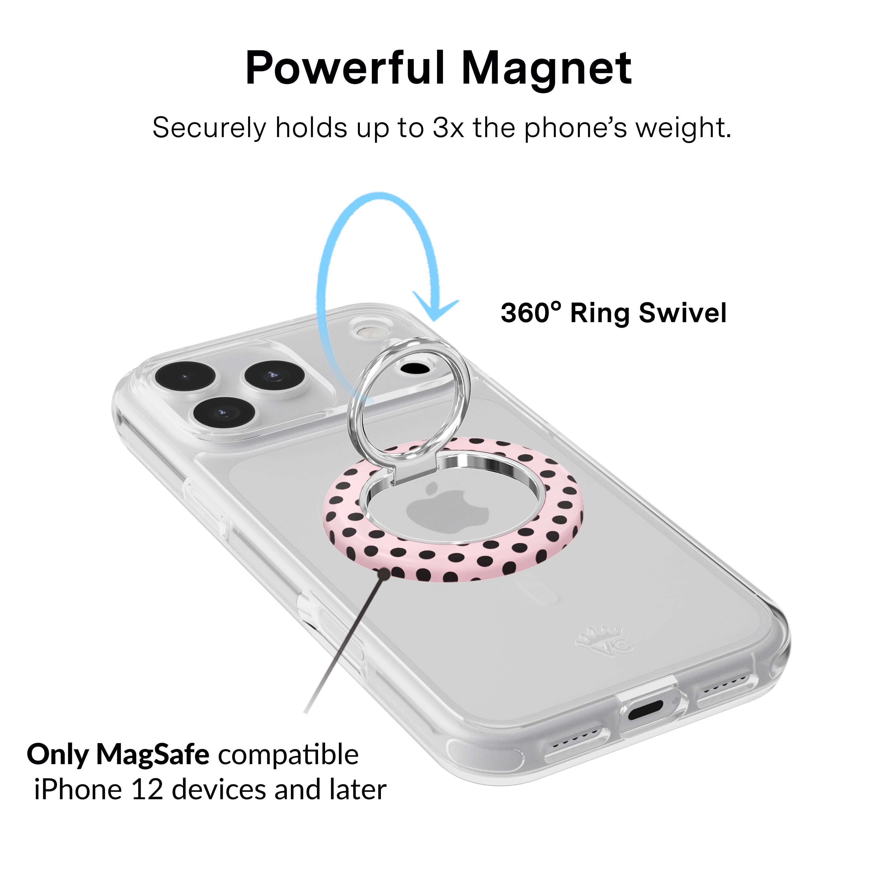 Princess Pink Polka Dot MagSafe Grip Ring
