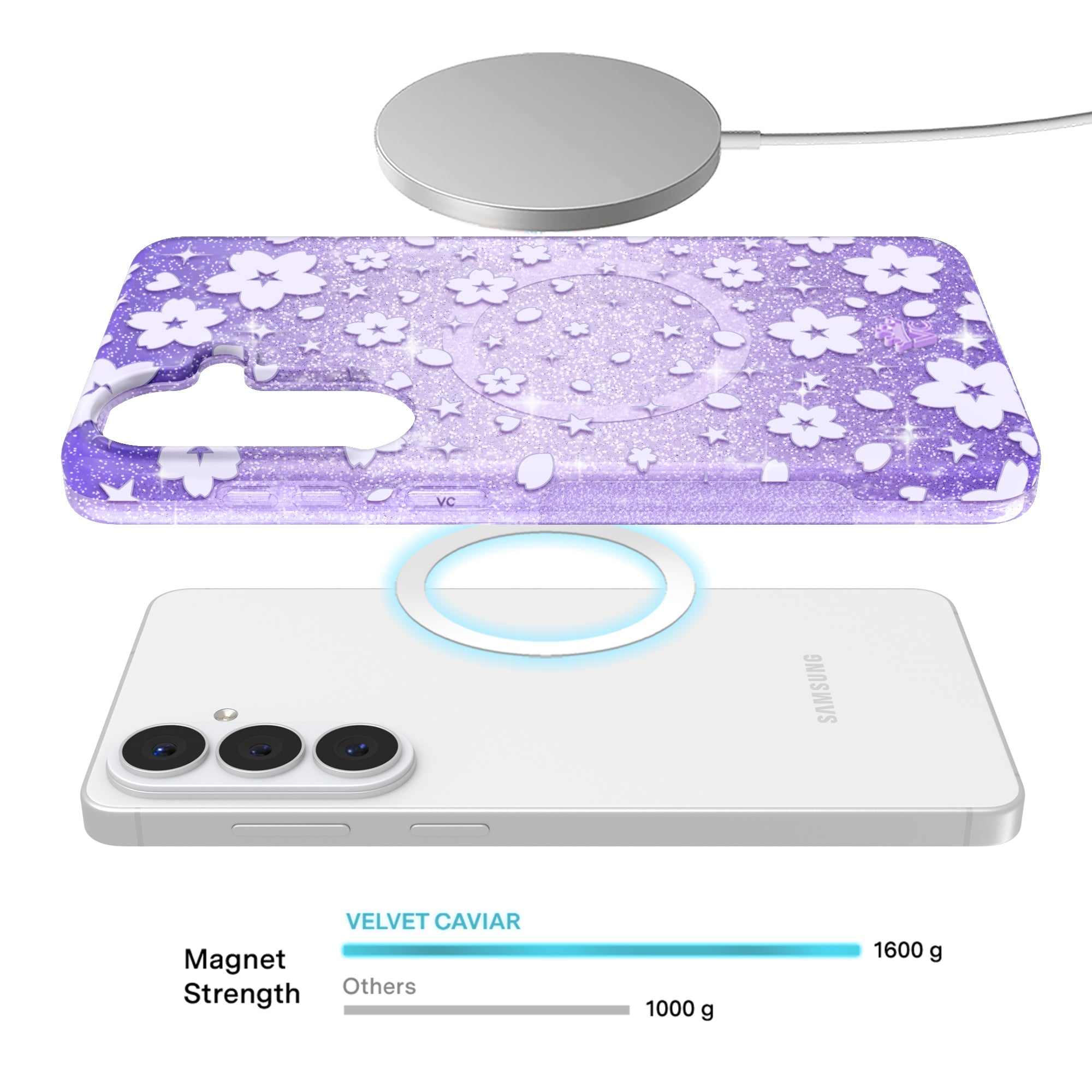 Lavender Cherry Blossom Glitter Samsung Case
