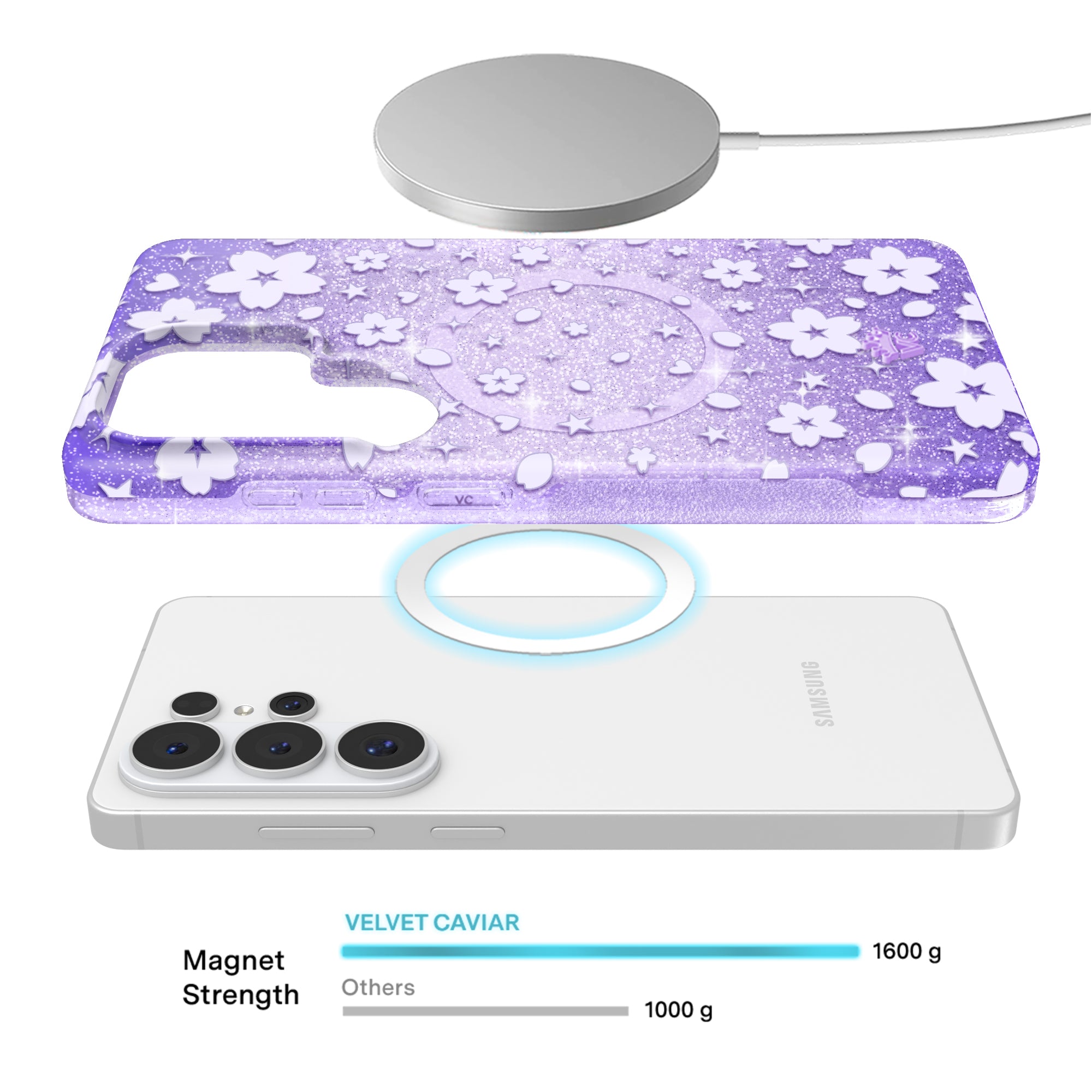 Lavender Cherry Blossom Glitter Samsung Case